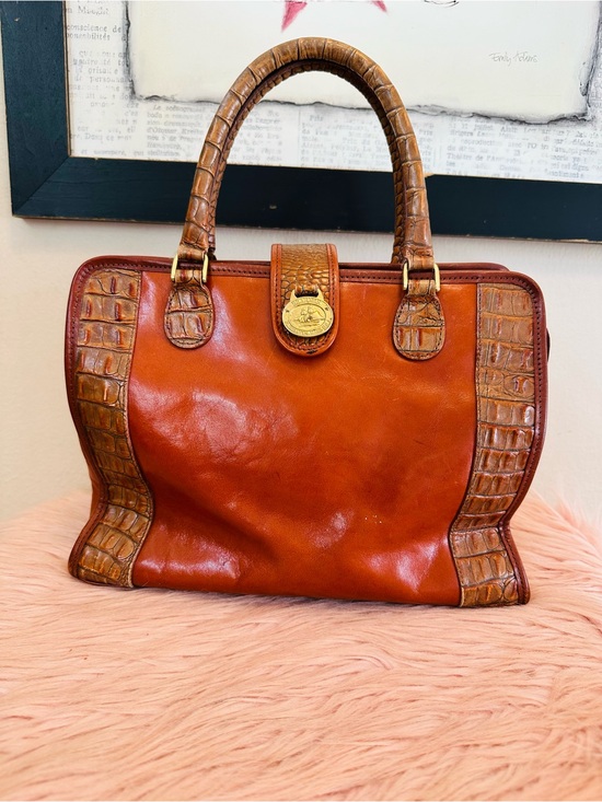 Brahmin Handbags - Vintage Brahmin Two-Tone Burnt Orange and Cognac Croc-Trim Satchel